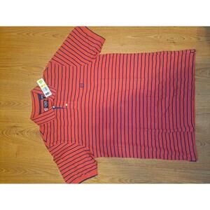 NEW Chaps Polo Shirt Mens Medium Red Blue Cotton Striped